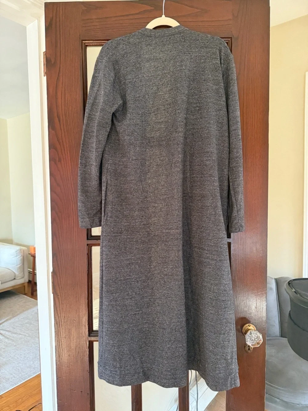 Long Open-Front Duster Cardigan in Heather Gray - Picture 4 of 6